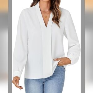 Women's White Slip On Blouse  With Long Sleeves